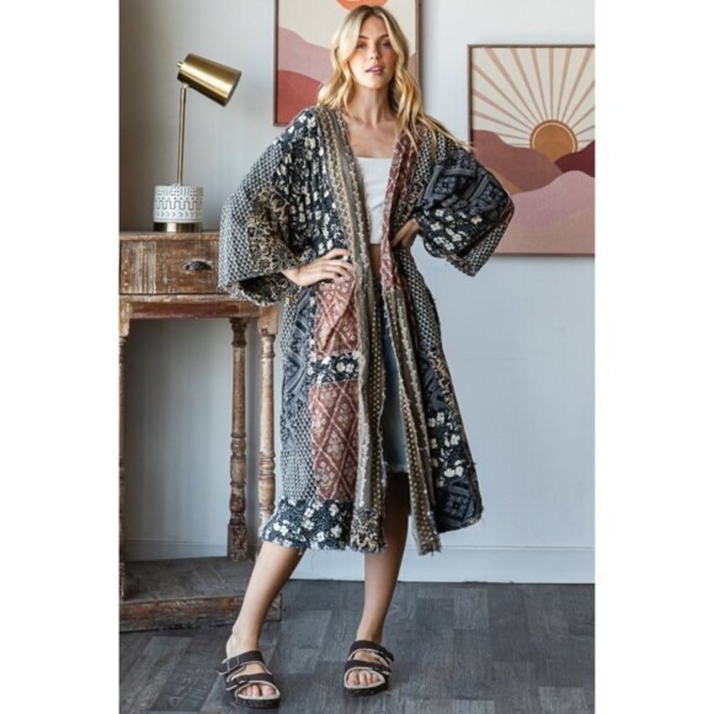 Oli & Hali Washed Mix Media Open Front Pocket Cardigan NEW Size Large - Picture 8 of 10